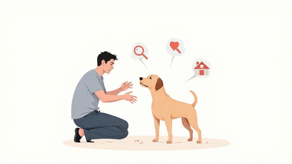 A veterinarian checking a dog's health during a visit