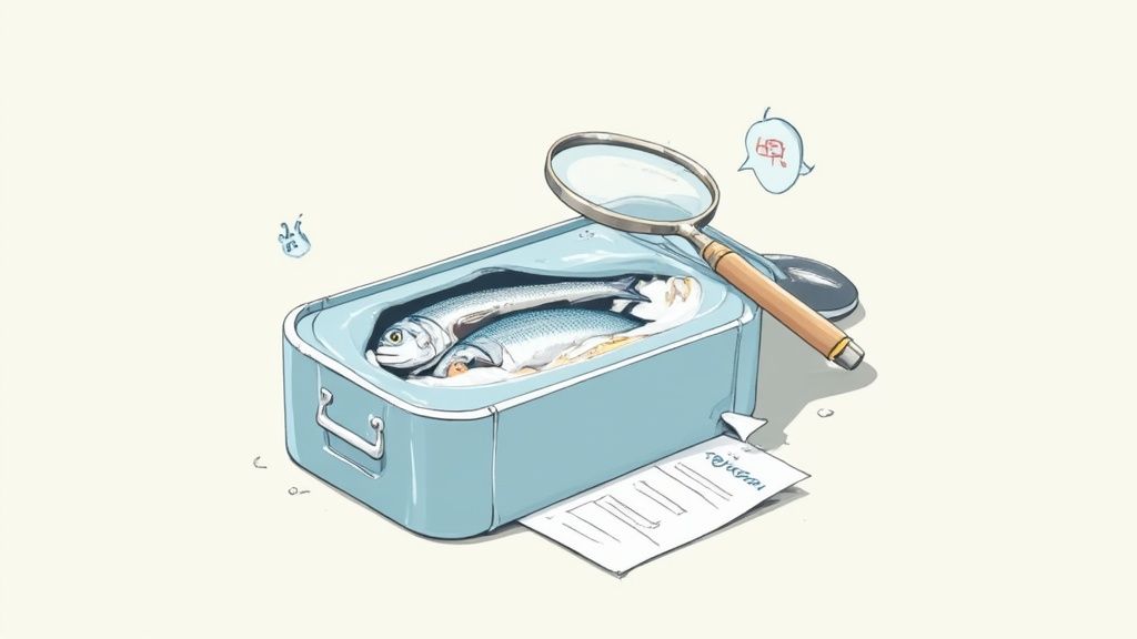 A can of sardines next to a dog bowl.