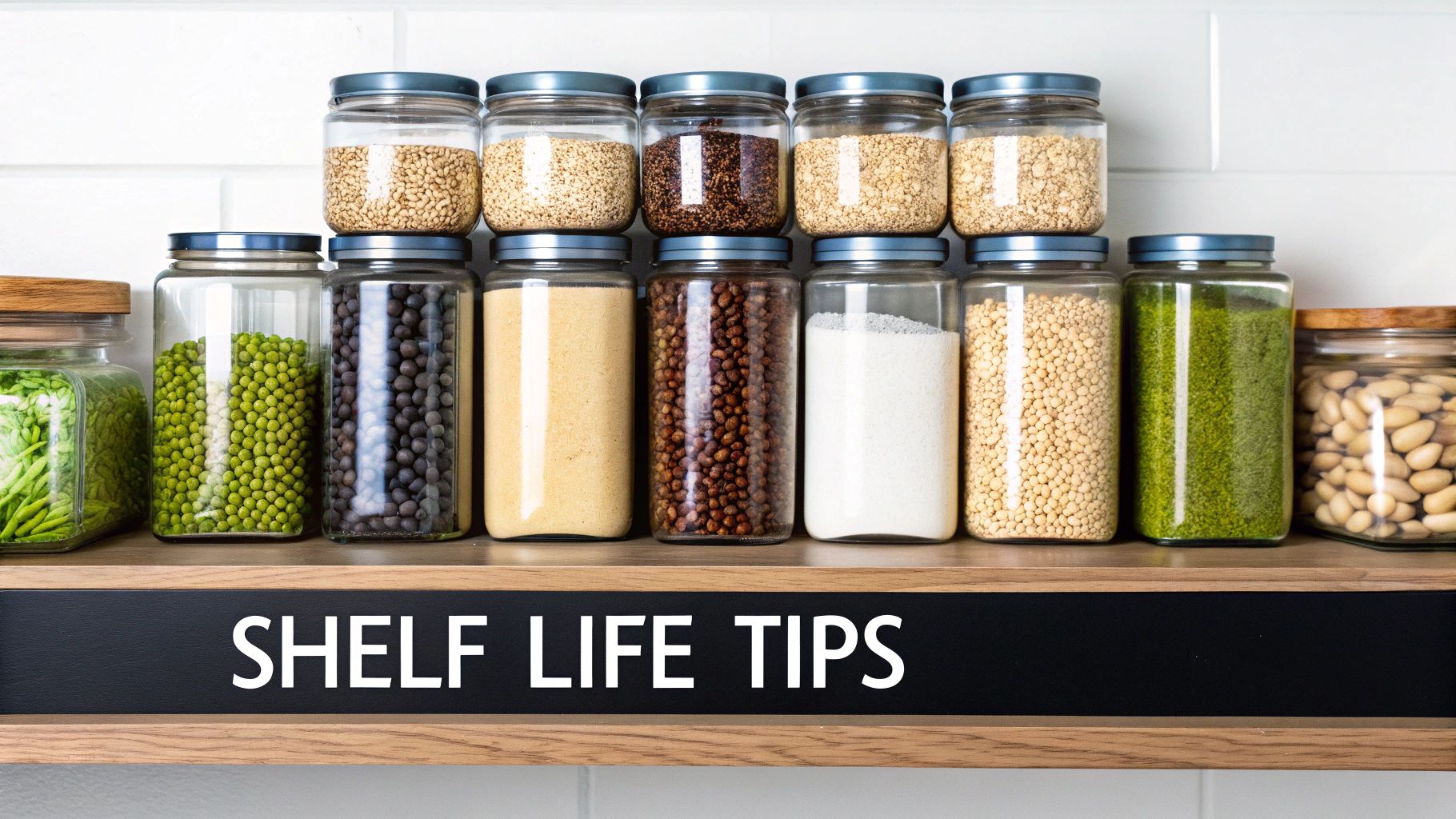 Assorted bulk organic grains and beans in wooden spoons and bowls on a rustic table.