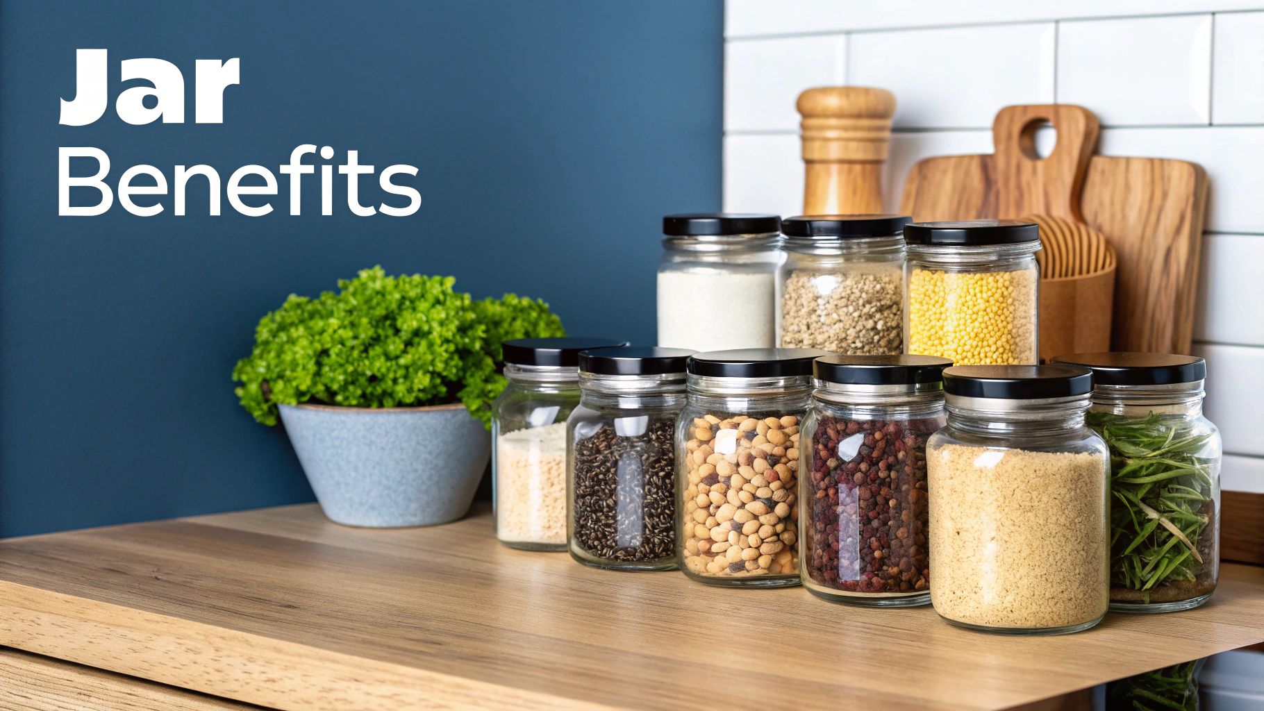 Glass jars in a pantry
