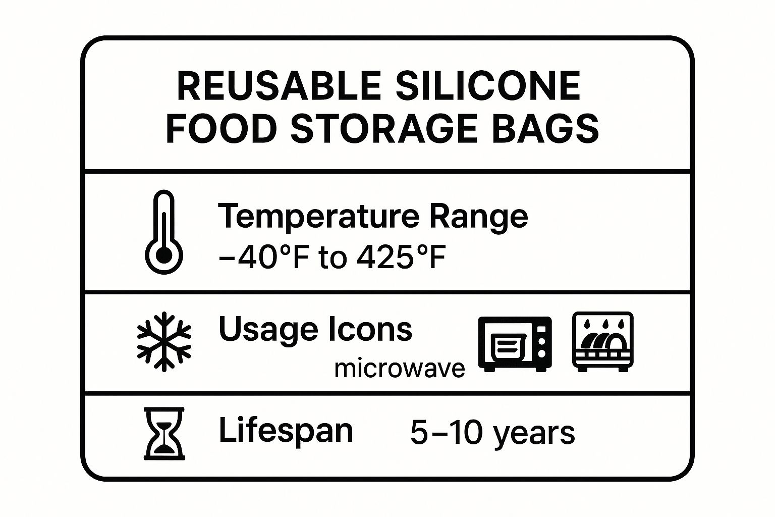 Infographic showing key data about Reusable Silicone Food Storage Bags