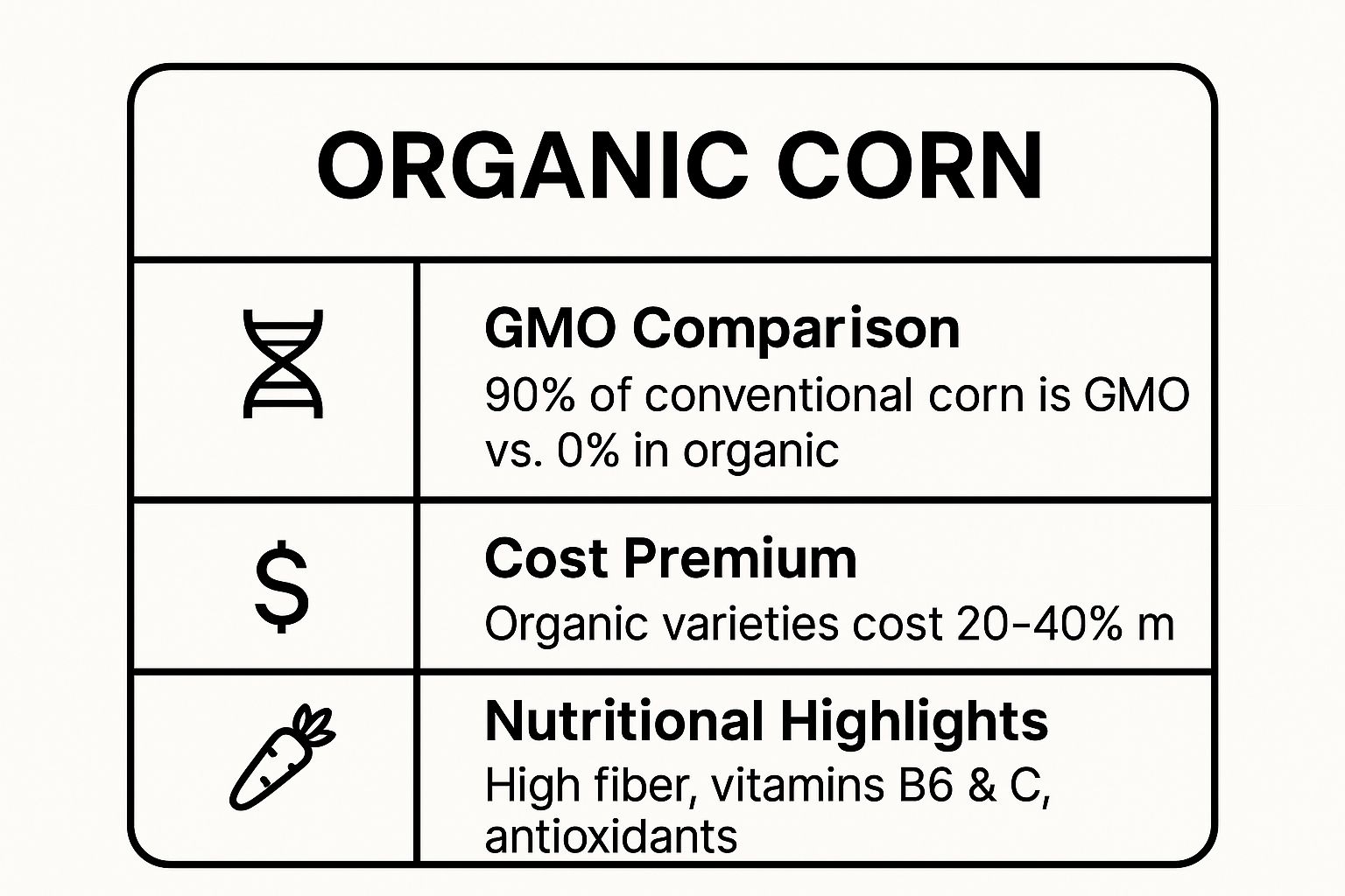 Infographic showing key data about Organic Corn