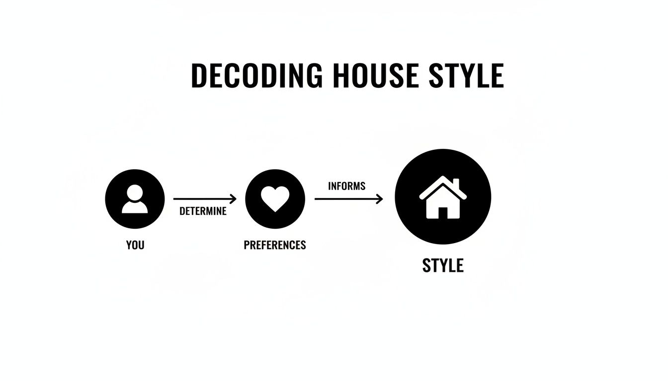 A flowchart illustrates that individual preferences determine and inform home design style.