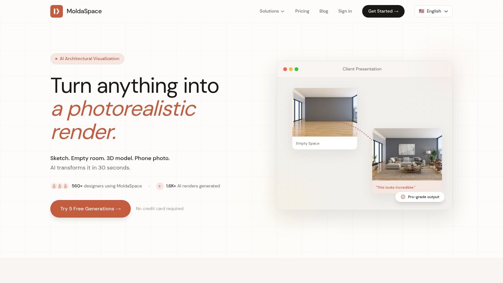 MoldaSpace AI rendering of a modern living room, showcasing realistic lighting and textures.