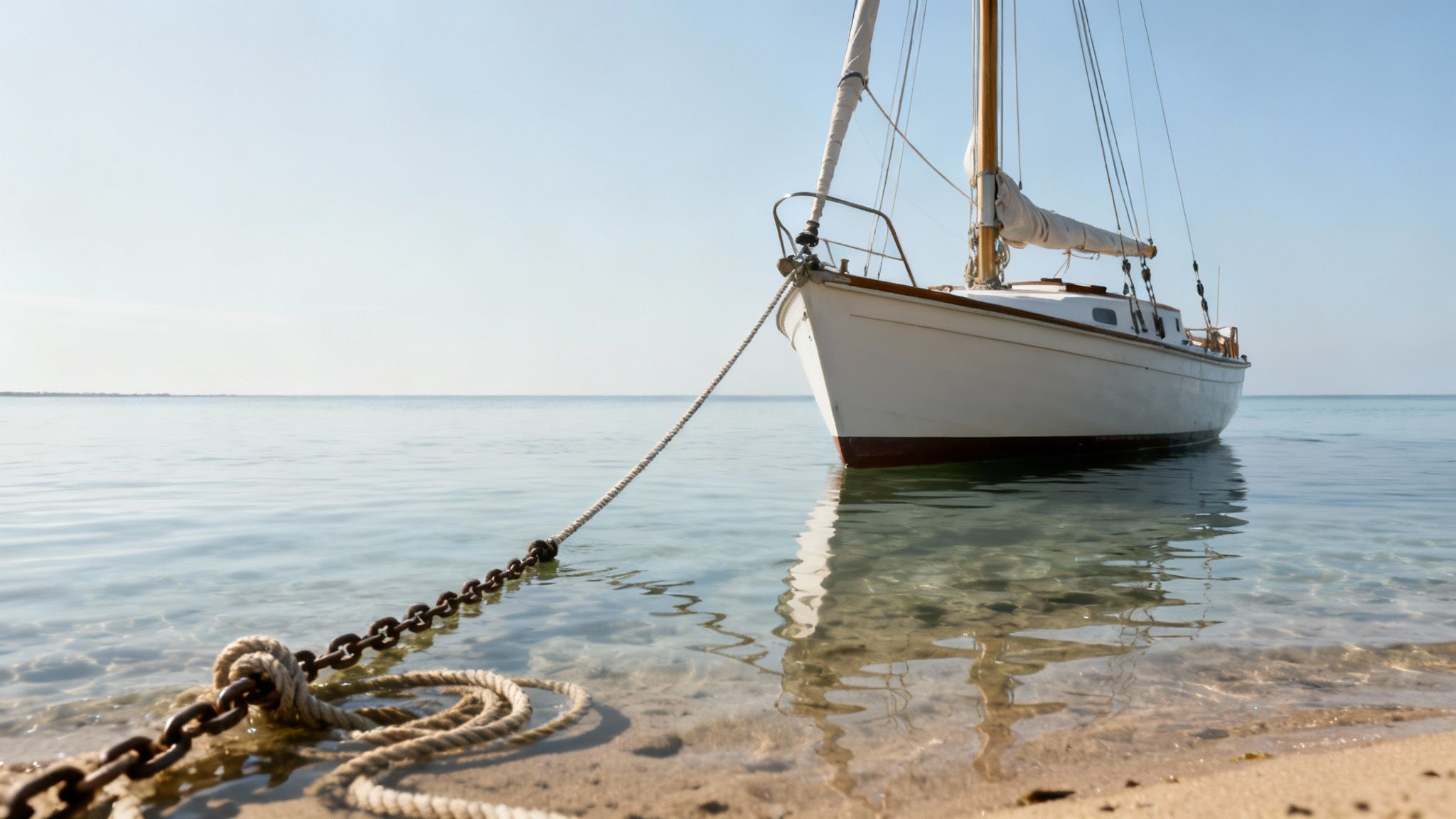 Diagram showing how anchor scope affects the anchor's angle on the seabed