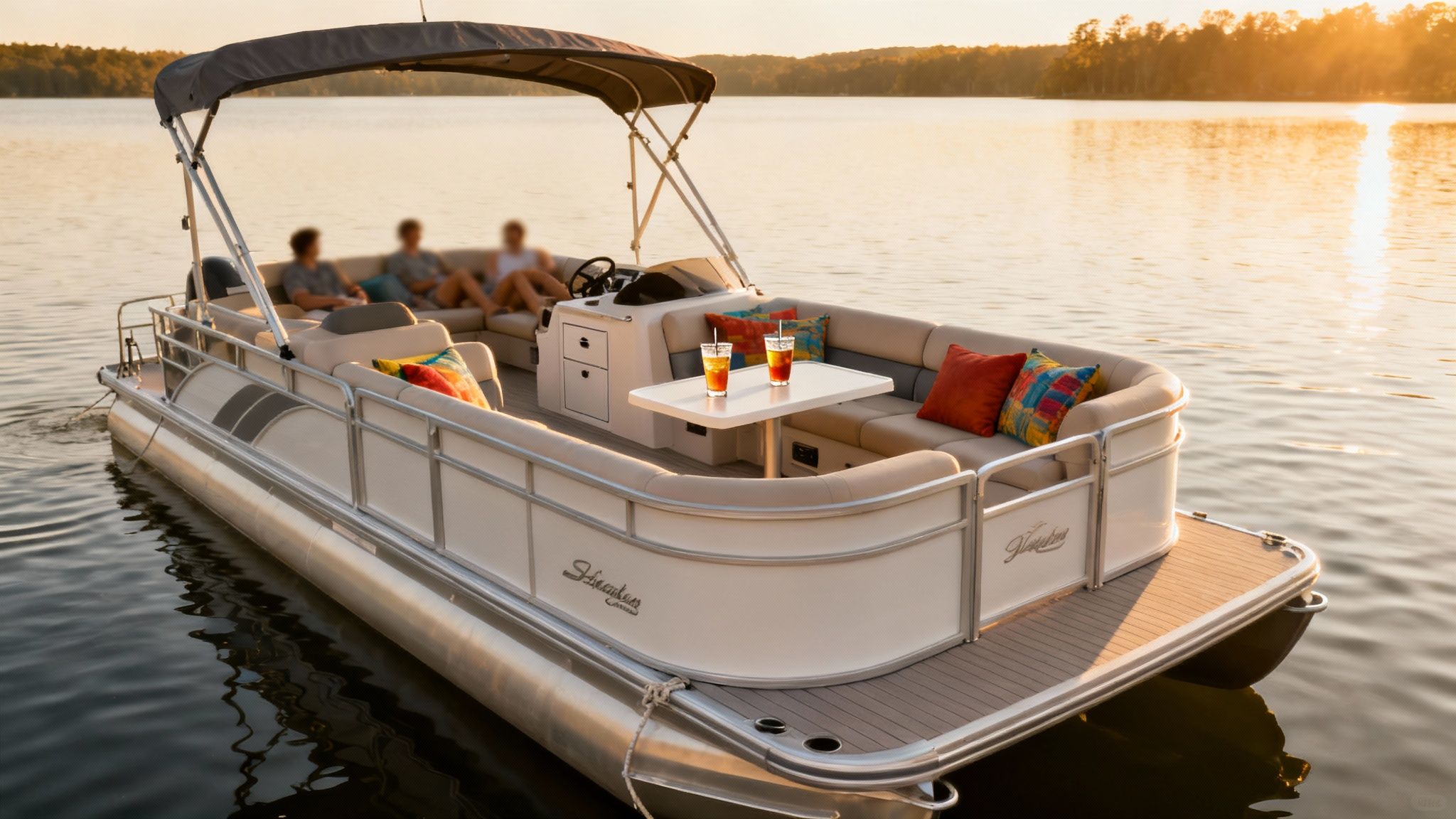 A family enjoying a sunny day on a well-equipped pontoon boat