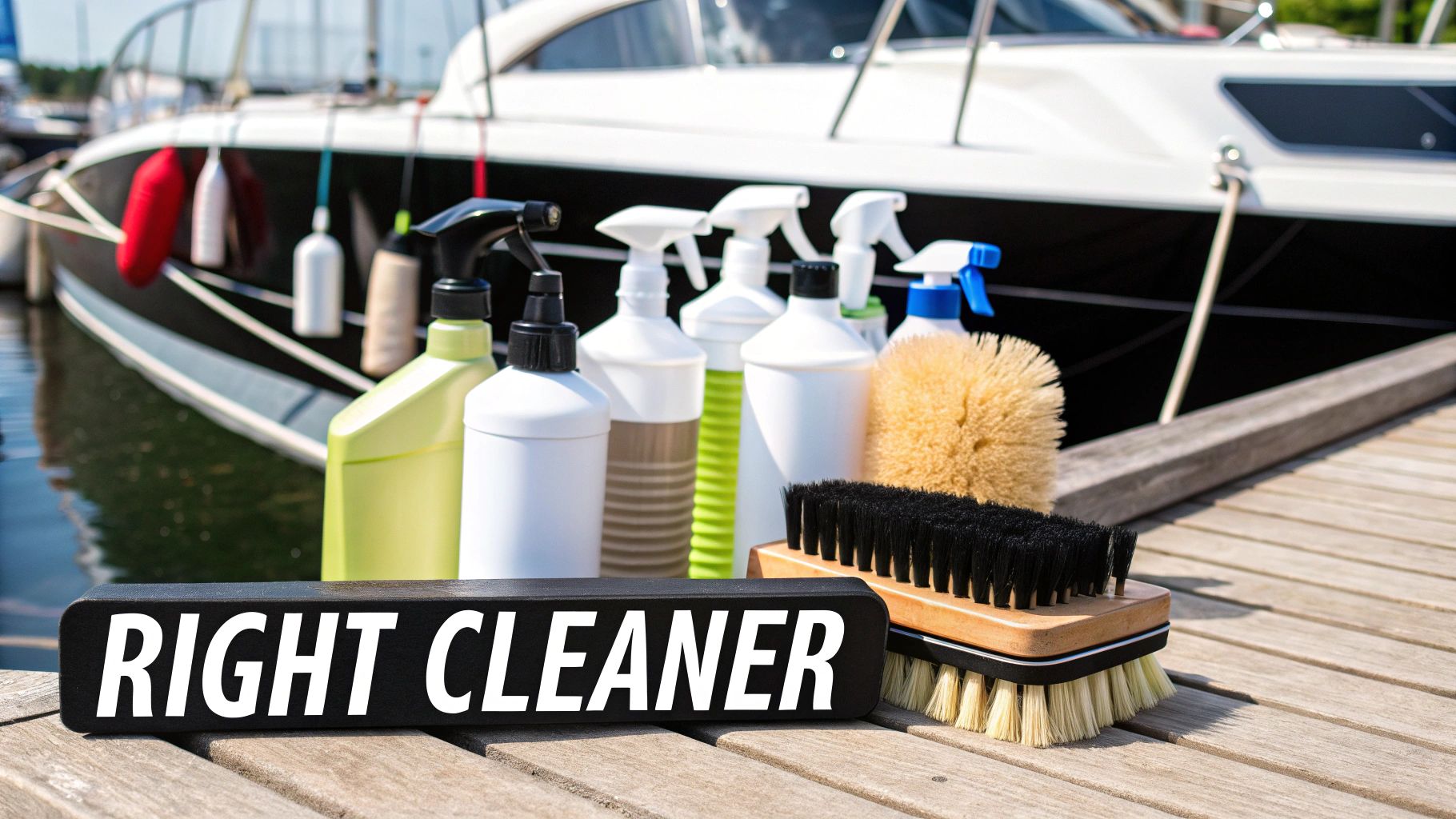 Boat seats being cleaned with different types of vinyl cleaner