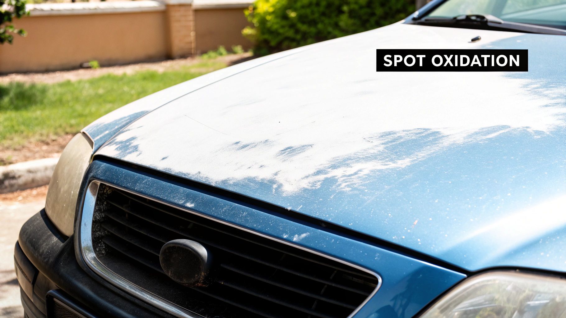 A collection of car detailing products including polishes, waxes, and microfiber towels arranged on a workbench.
