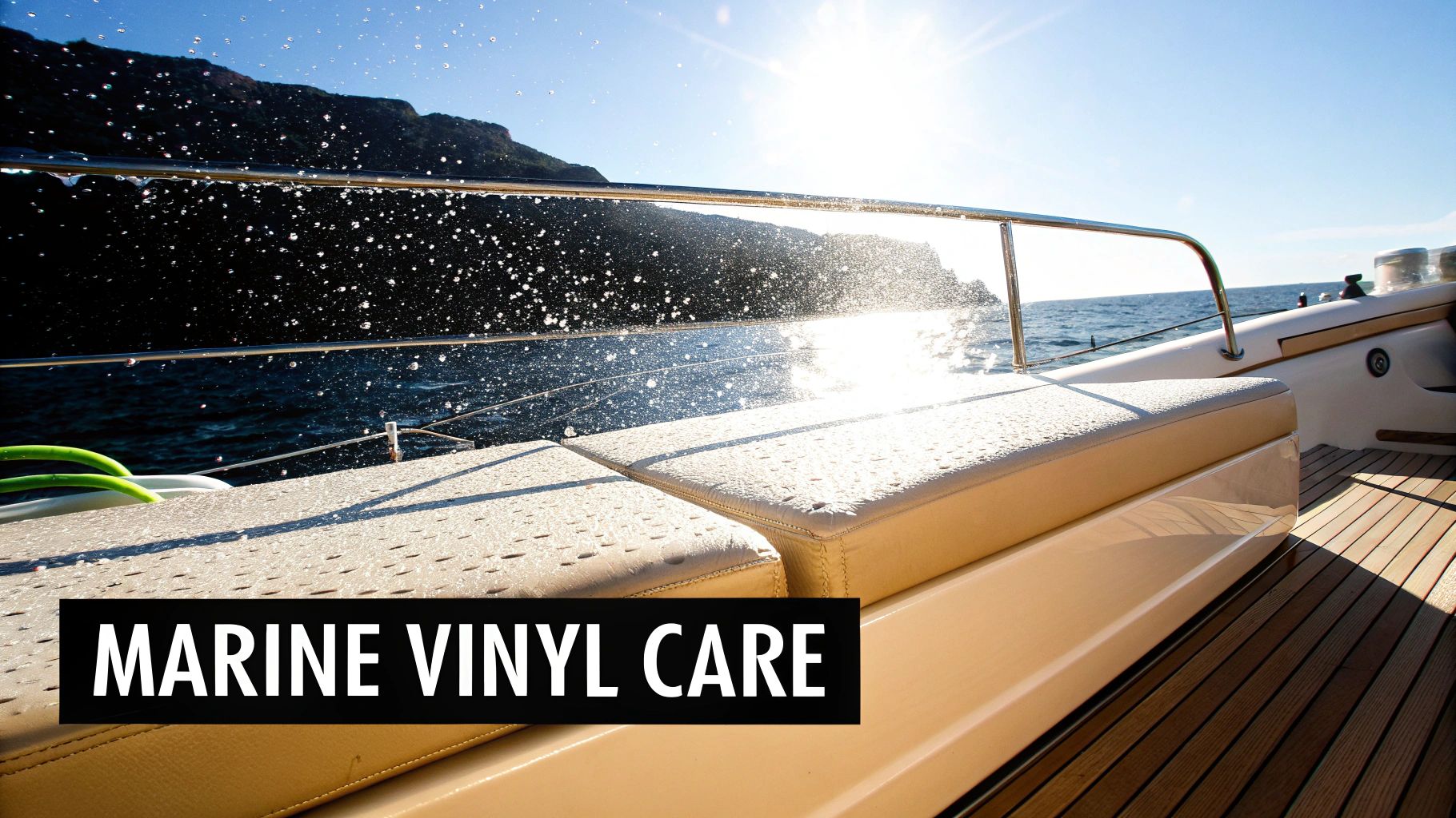 Close-up of clean, white boat vinyl seats on a sunny day