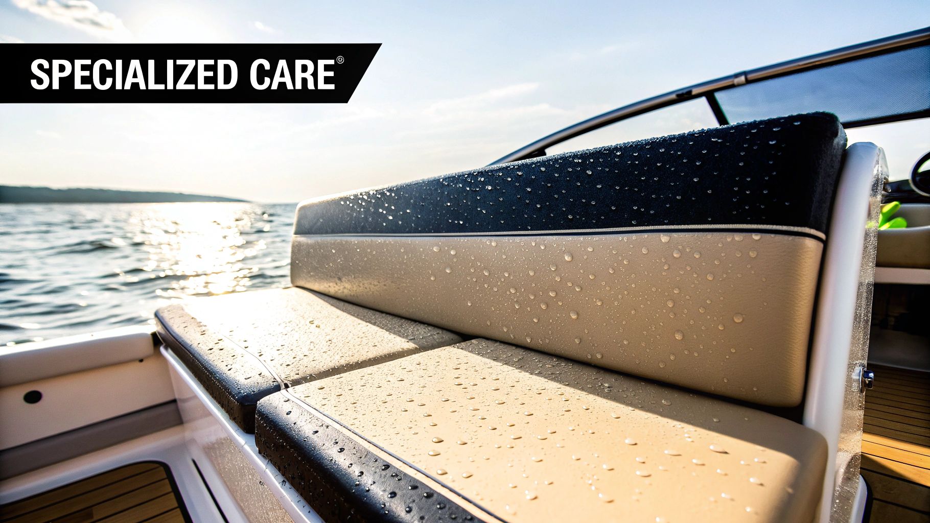 Boat's marine vinyl upholstery under the sun
