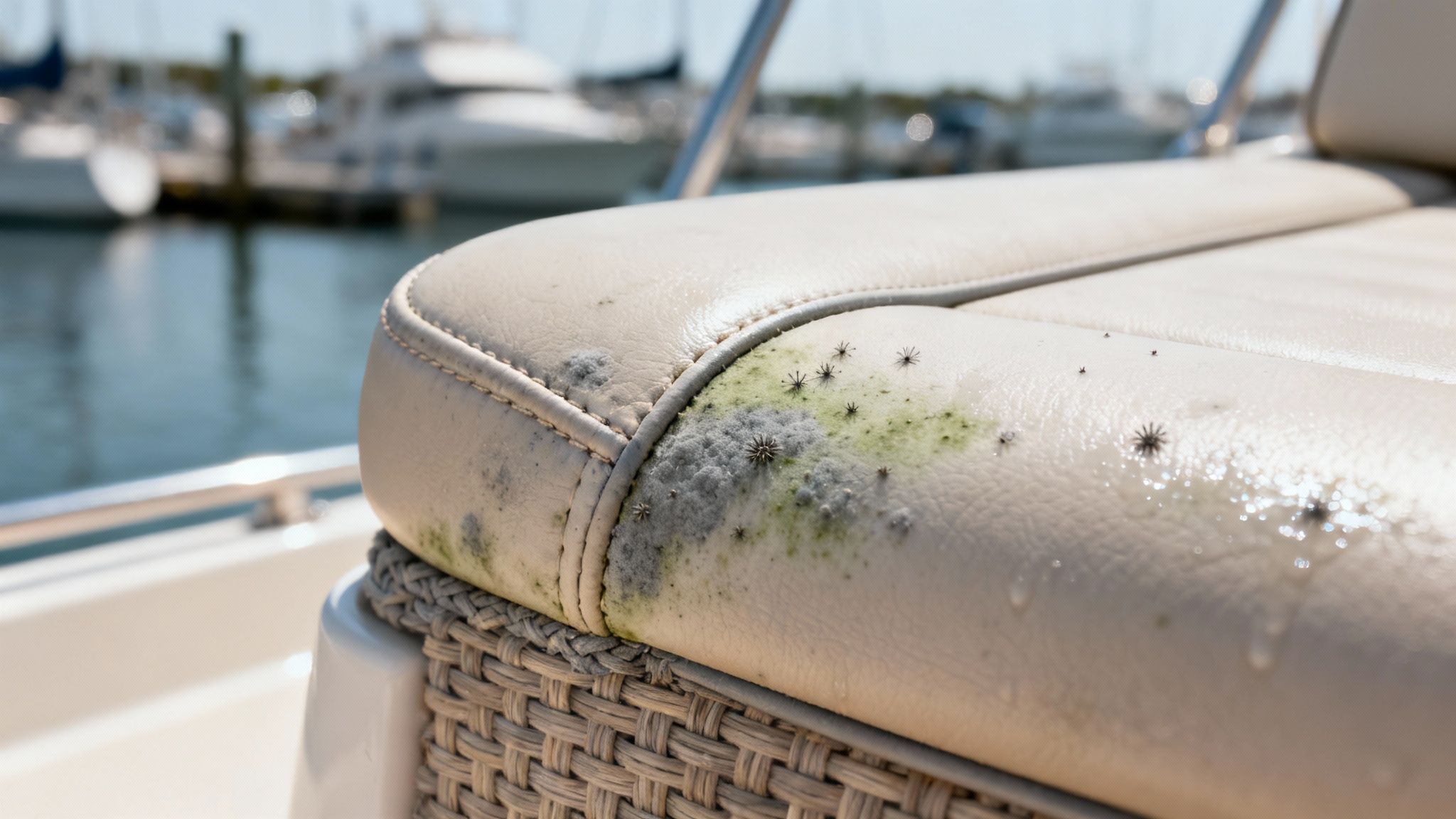 Boat upholstery with some mold spots.