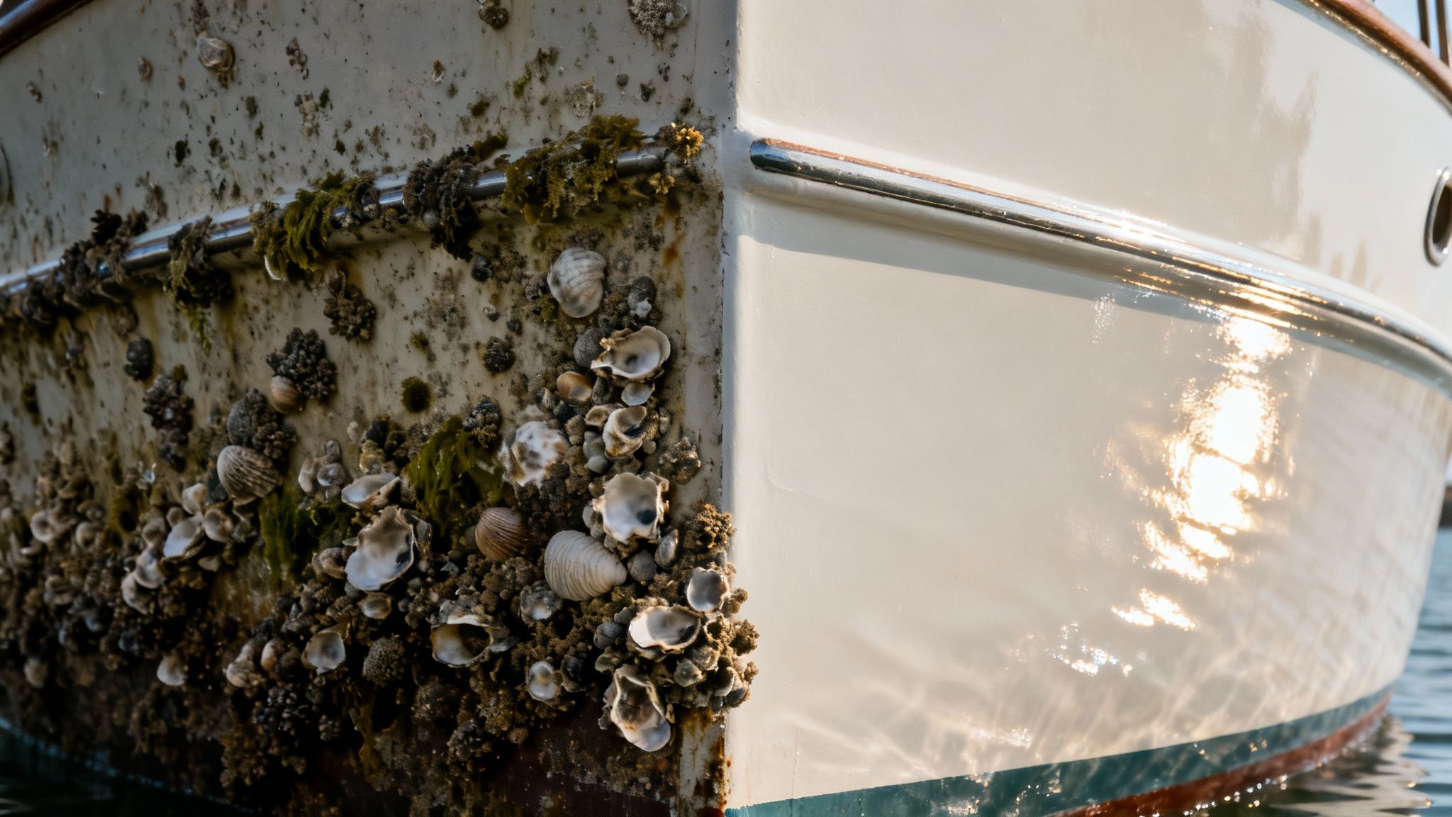 A boat hull being prepped for painting
