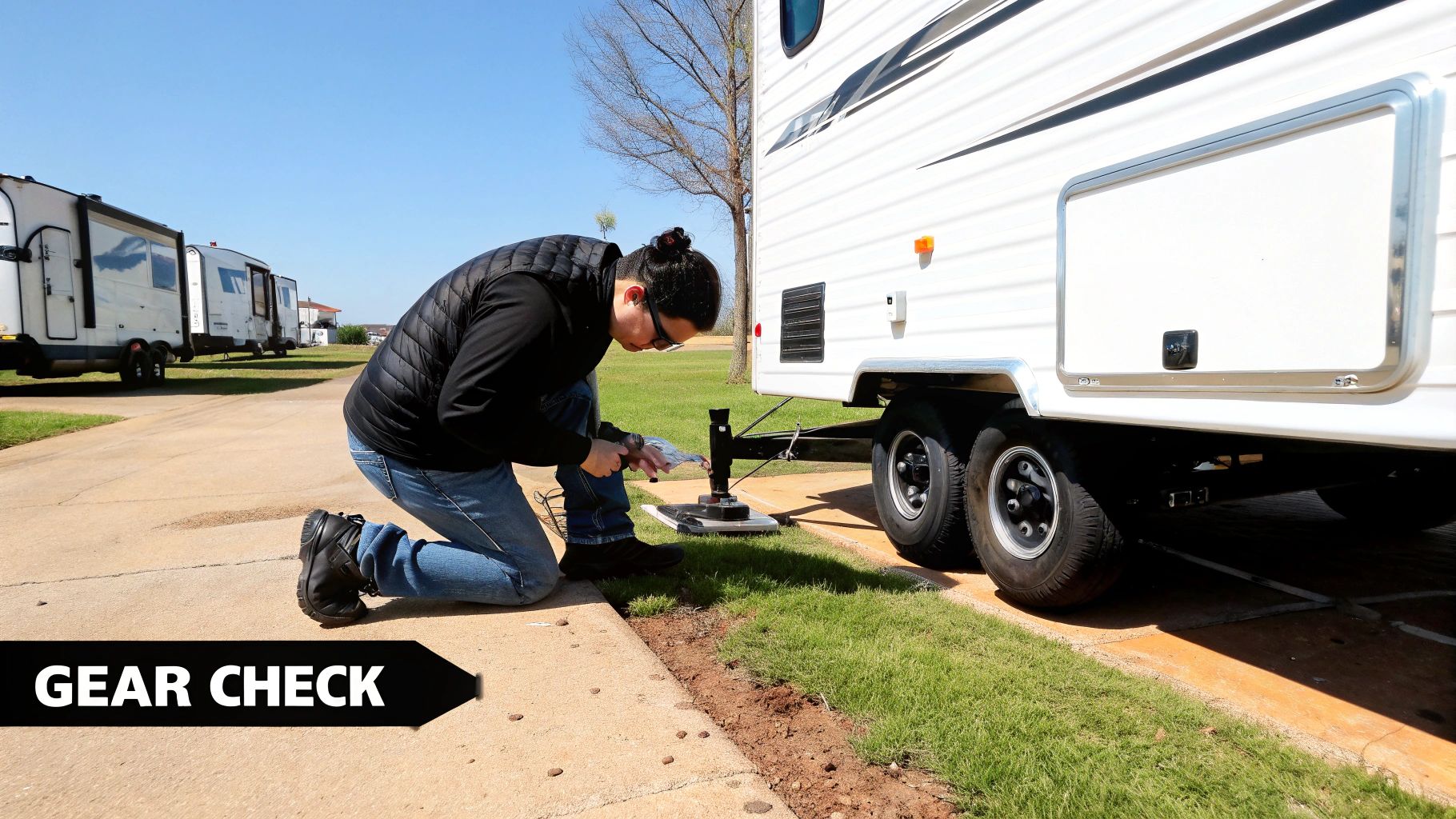 A close-up of a trailer hitch and ball mount connecting a boat trailer to a vehicle.