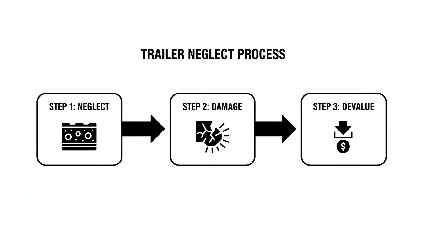 Flowchart illustrating the trailer neglect process: neglect, damage, and devaluation of value.