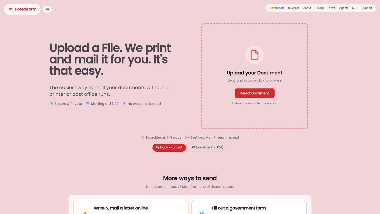 Screenshot from https://postalform.com