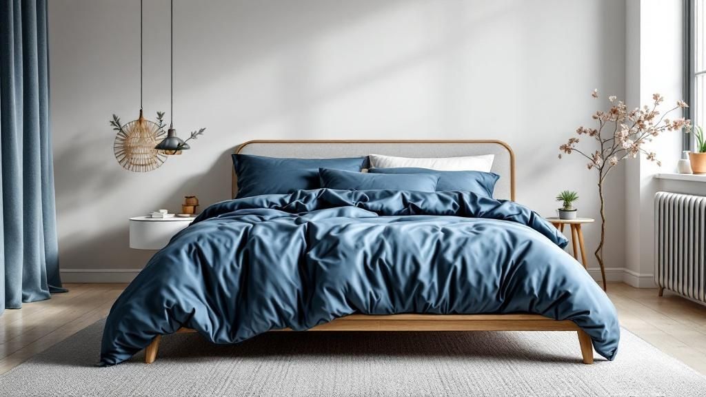 A person sleeping uncomfortably, feeling too hot under their comforter.