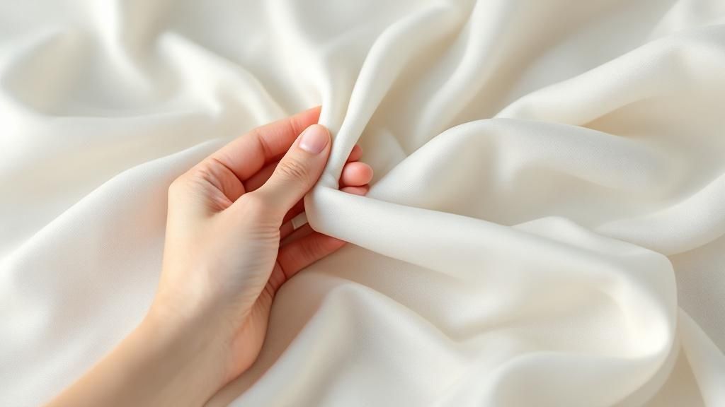 A person sleeping comfortably in a bed with soft, light-colored bamboo bedding.