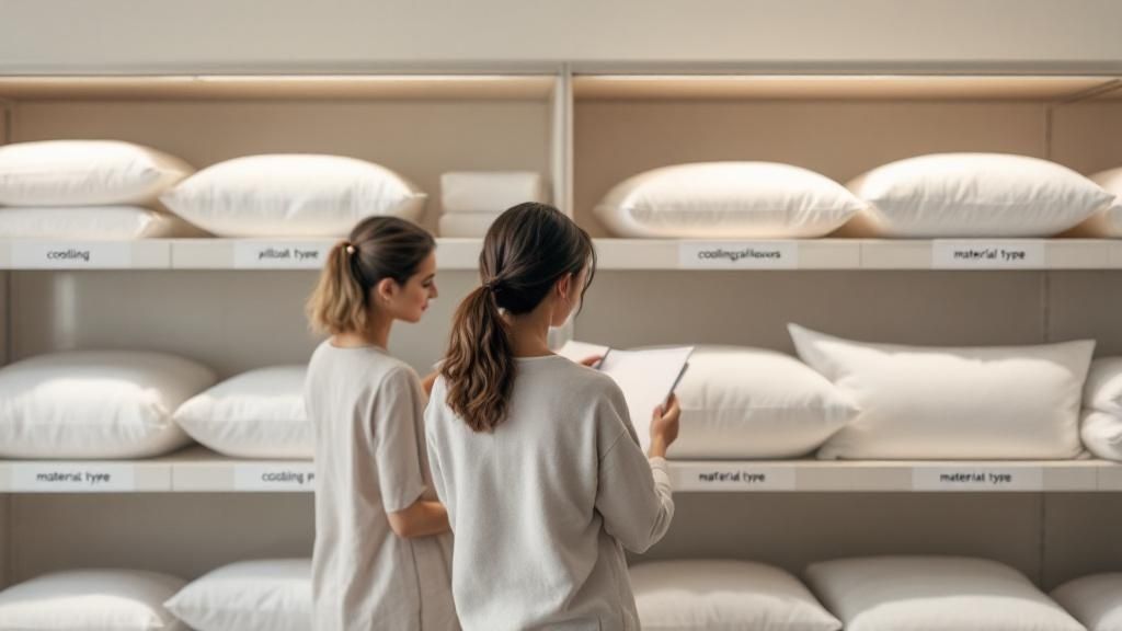A person inspecting the clean, soft fabric of a bamboo pillowcase.