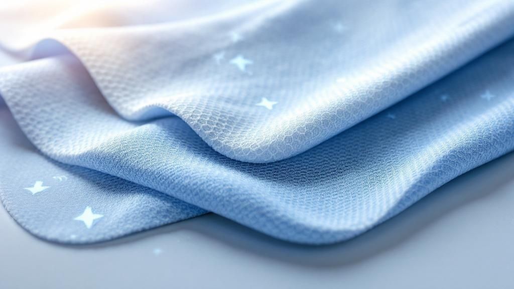 A person is assessing different fabric swatches to find the best cooling comforter.