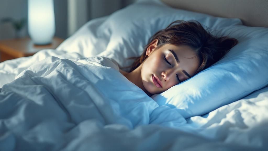 A person sleeping soundly and comfortably in bed with cooling sheets.