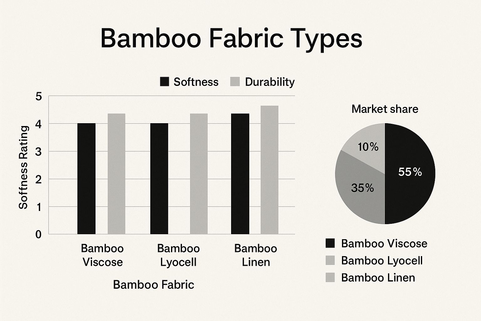 Infographic about bamboo pillowcases showing a comparison of bamboo viscose, lyocell, and linen based on softness, durability, and market share.