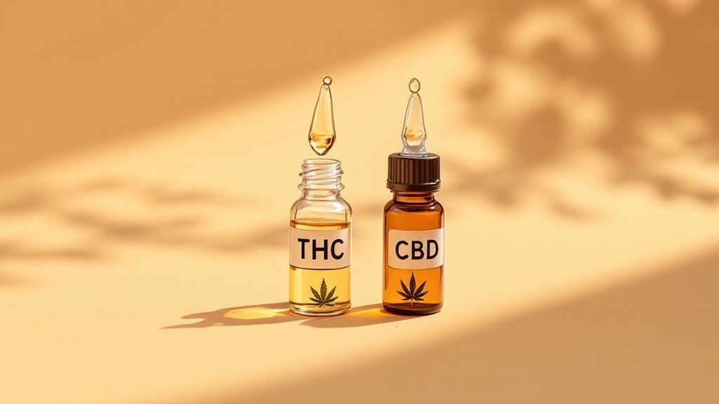 Eine vereinfachte Grafik, die das Schlüssel-Schloss-Prinzip von Cannabinoiden und Rezeptoren im Körper darstellt.