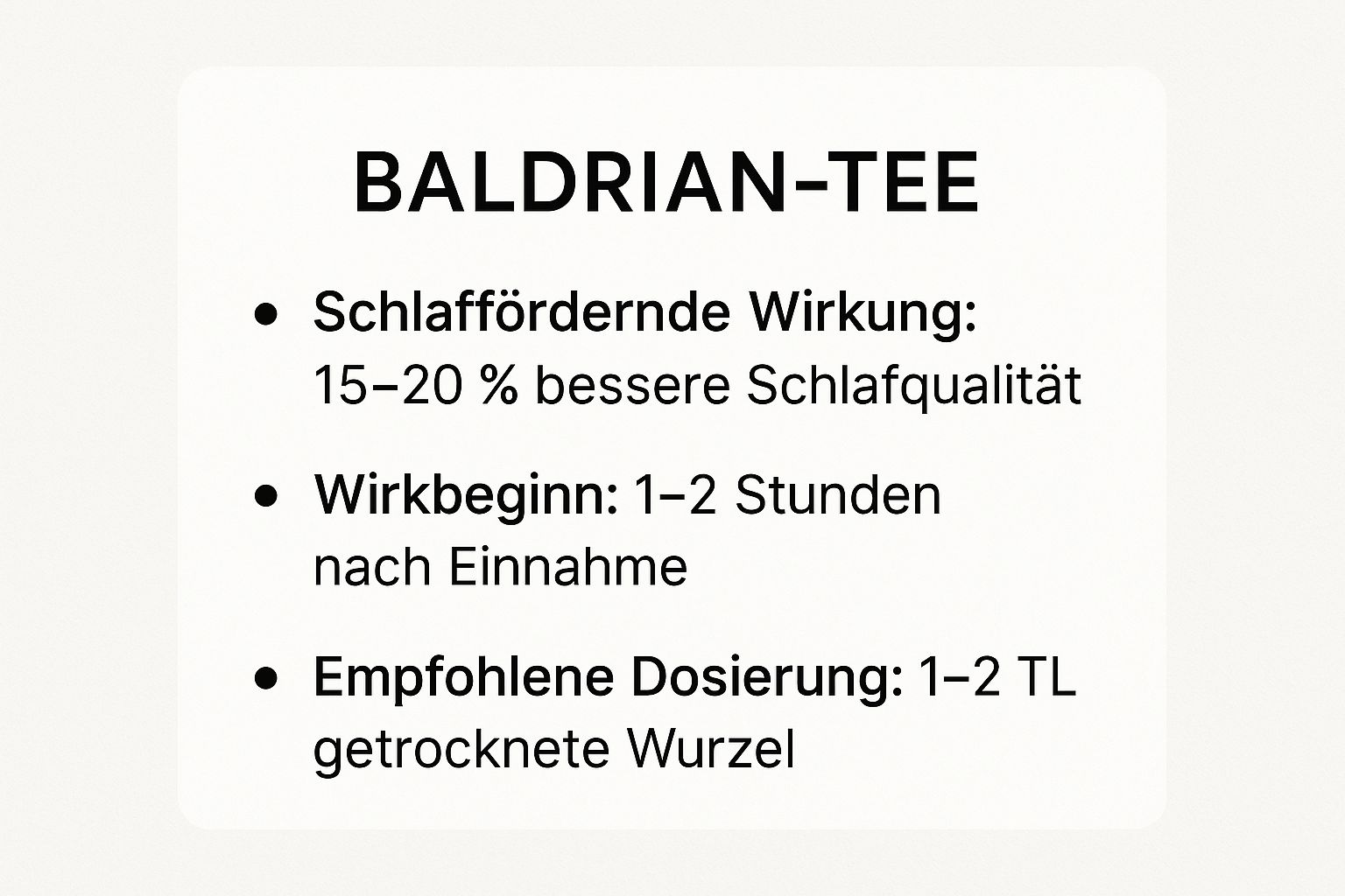 Infographic showing key data about Baldrian-Tee (Valerian Root Tea)