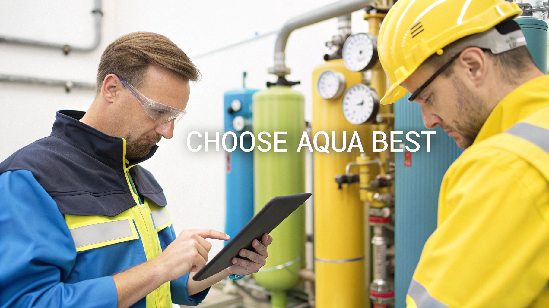 Aqua Best technicians performing maintenance on a commercial RO system in Dubai.