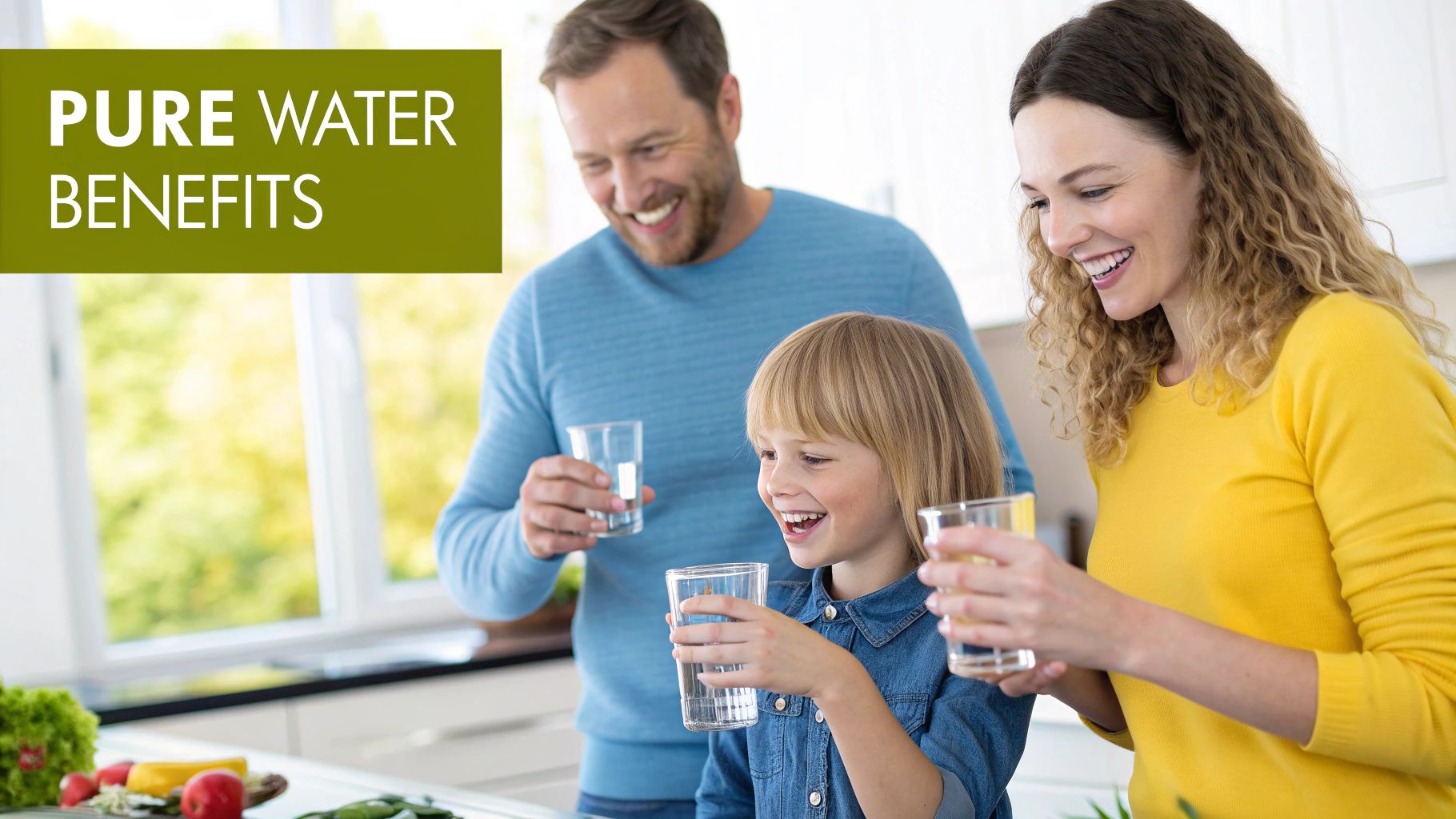 A family happily drinking clean water in their Dubai home.