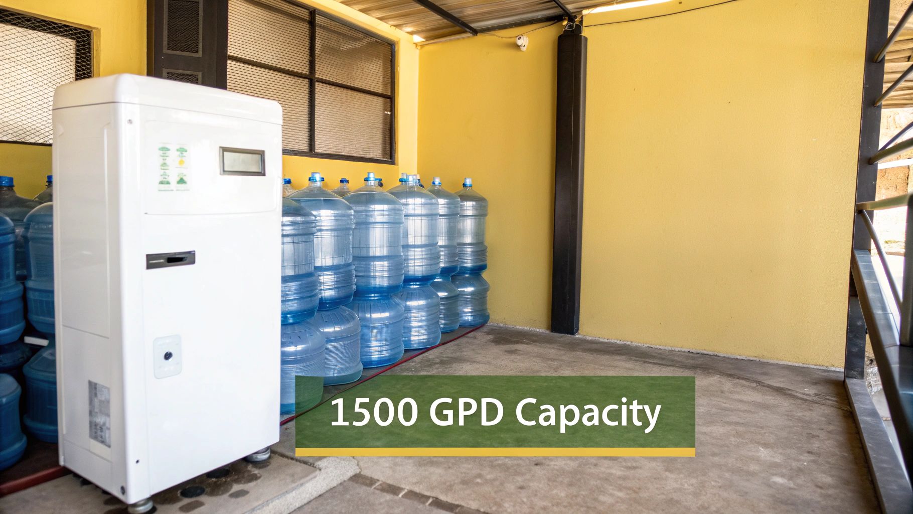 A 1500 GPD RO system installed in a utility room in a Dubai villa, showing its scale.