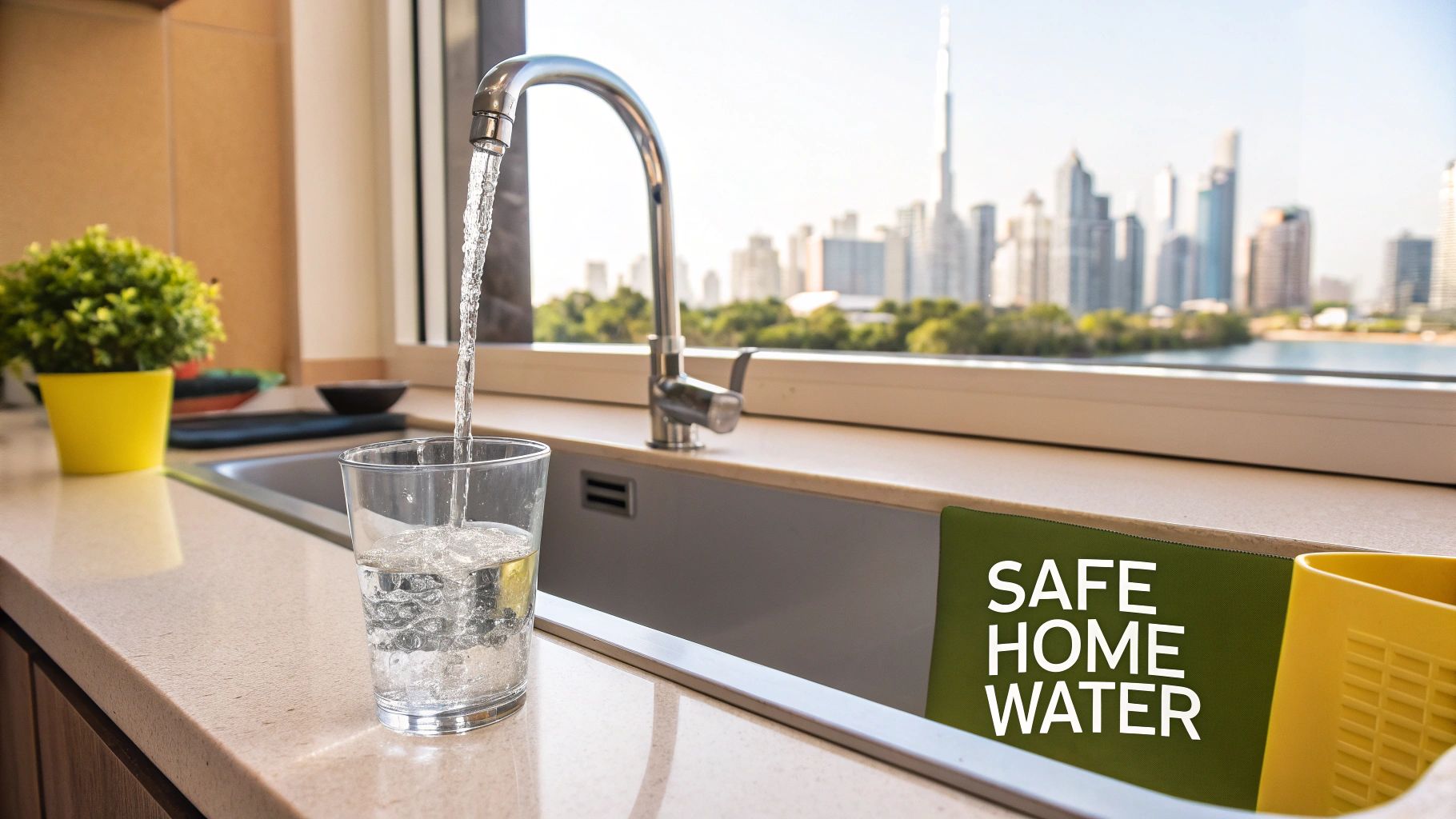 Family enjoying clean water from a home water filter system in Dubai.