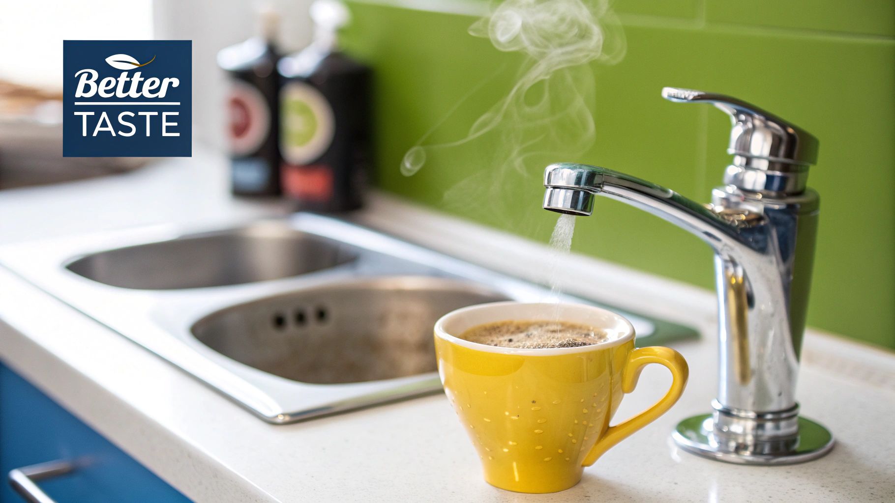 A happy family enjoying clean drinking water in their modern Dubai kitchen