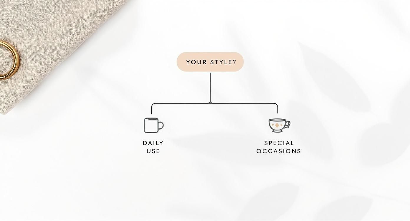 Infographic decision tree to help choose a tea cup set for daily use or special occasions.