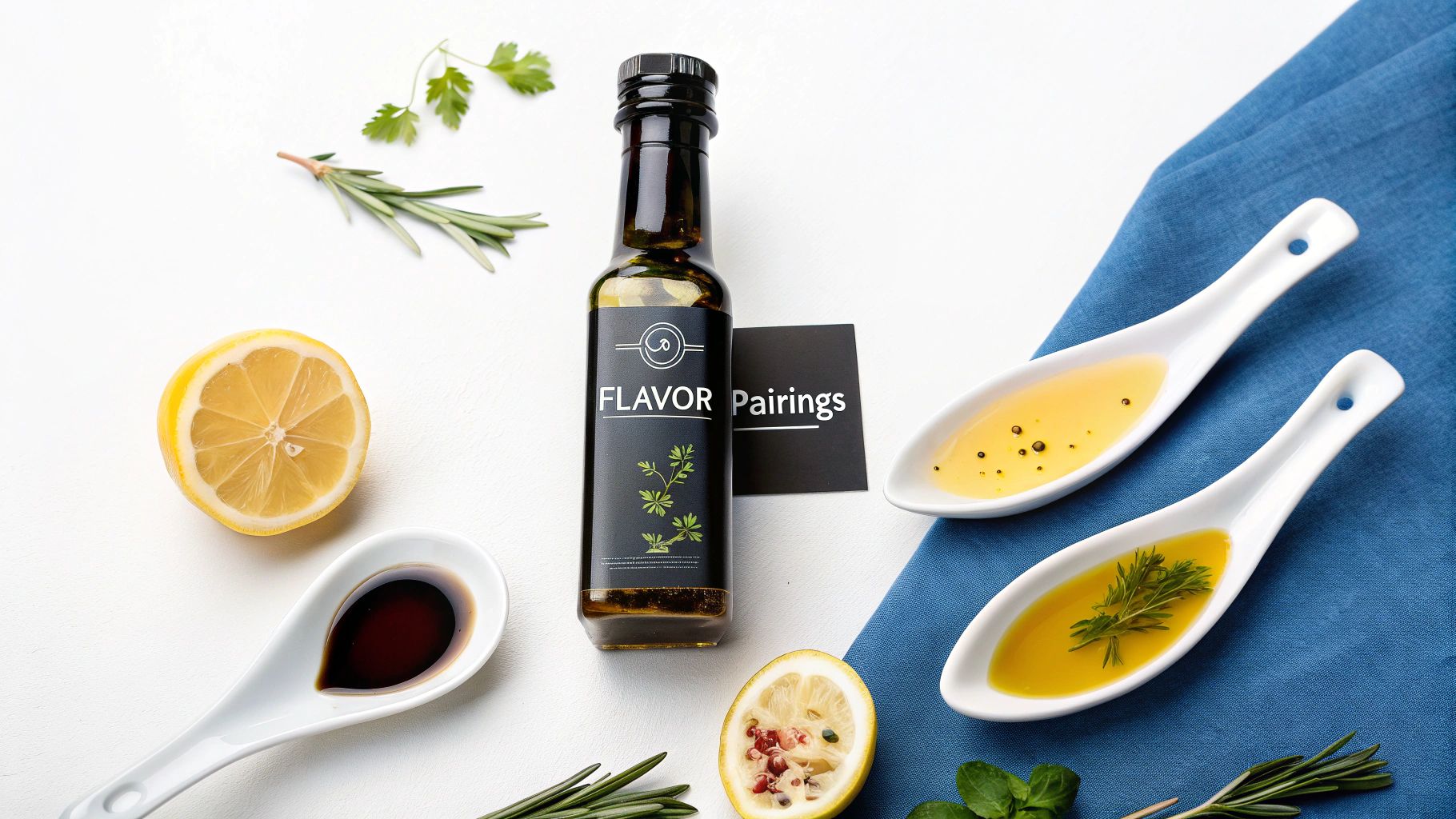A bottle of olive oil next to a bowl of olives and a sprig of olive leaves