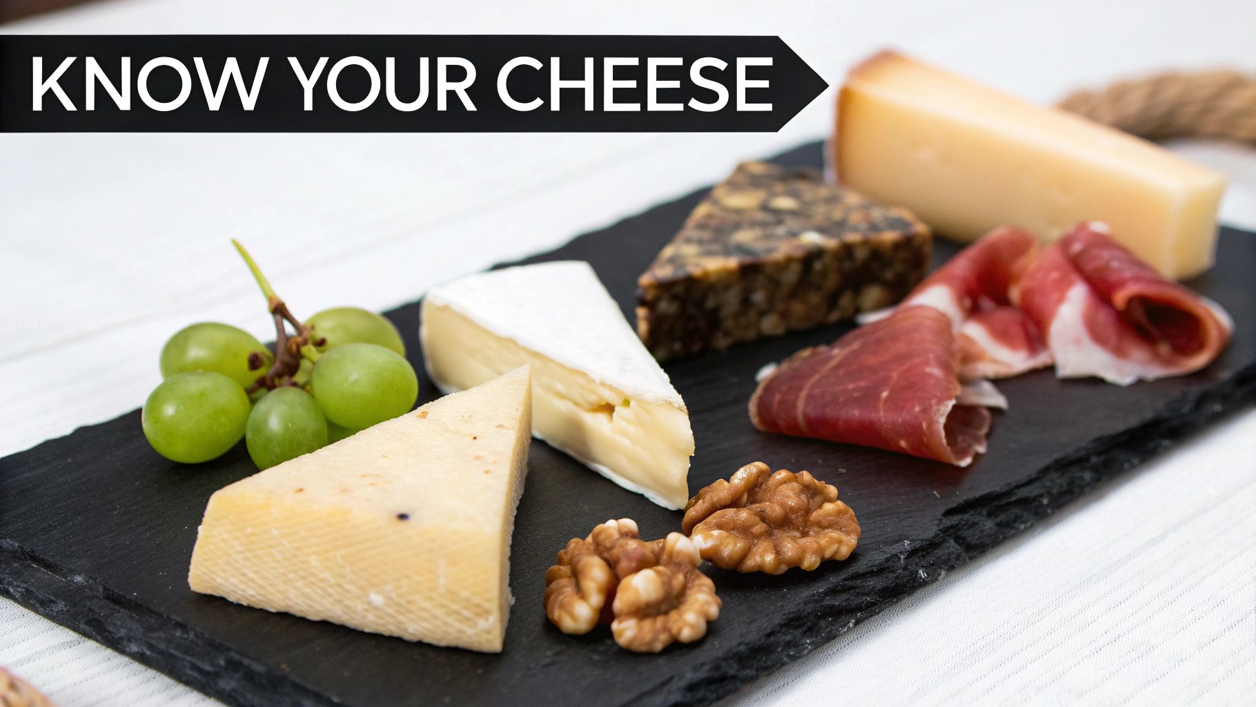 A beautiful assortment of cheeses on a wooden board