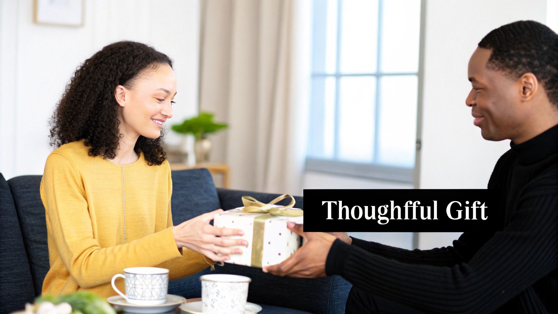 A beautifully arranged tea gift set with various blends and a cup, signifying warmth and hospitality.