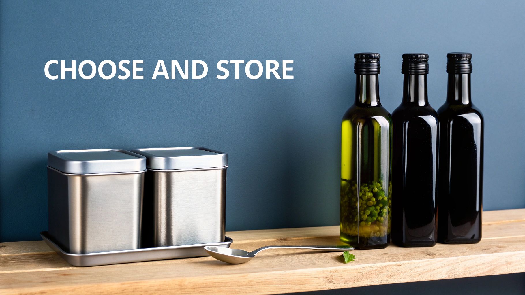 Person pouring olive oil from a bottle into a small bowl