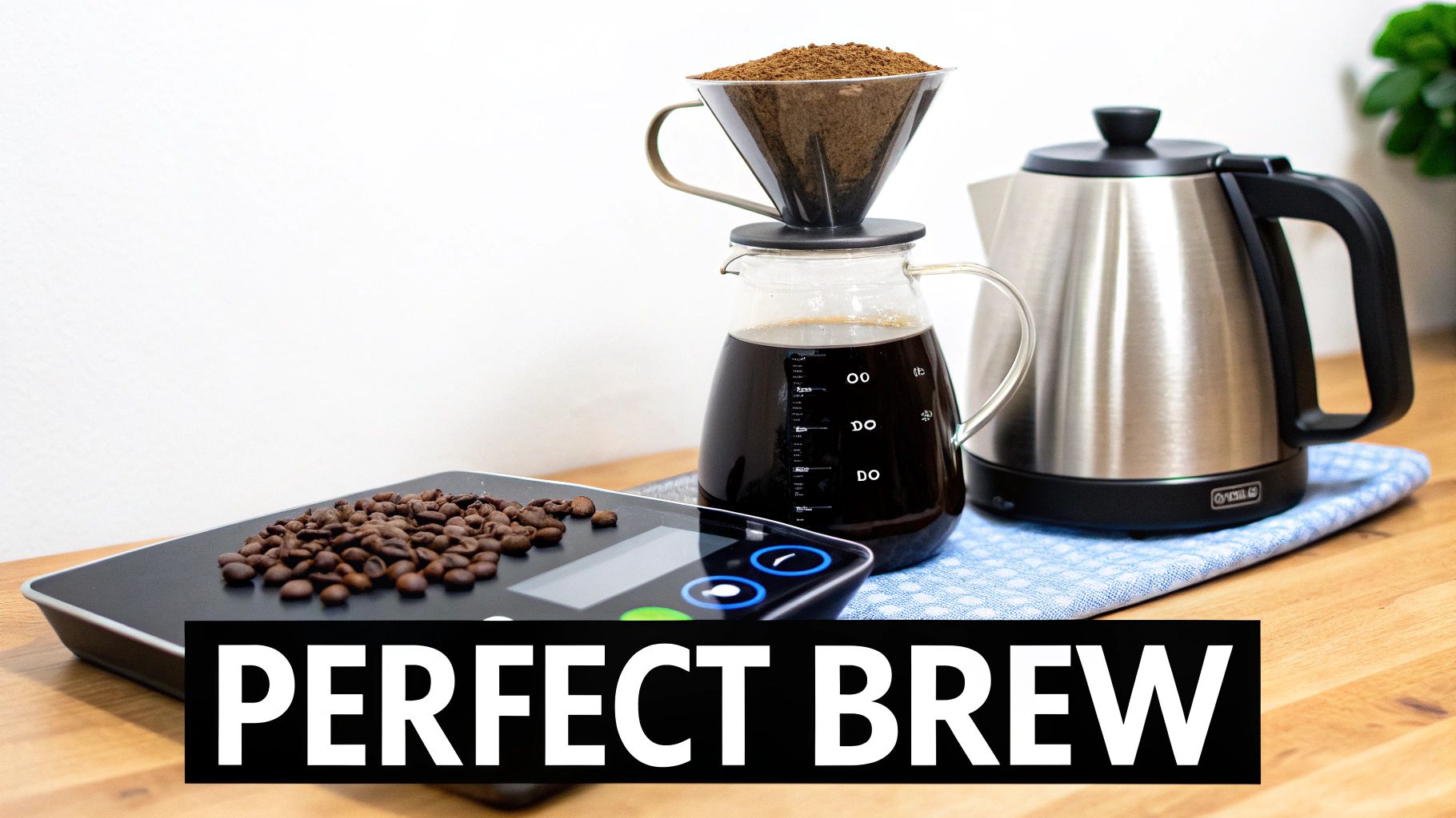 A person pouring hot water over coffee grounds in a pour-over brewer