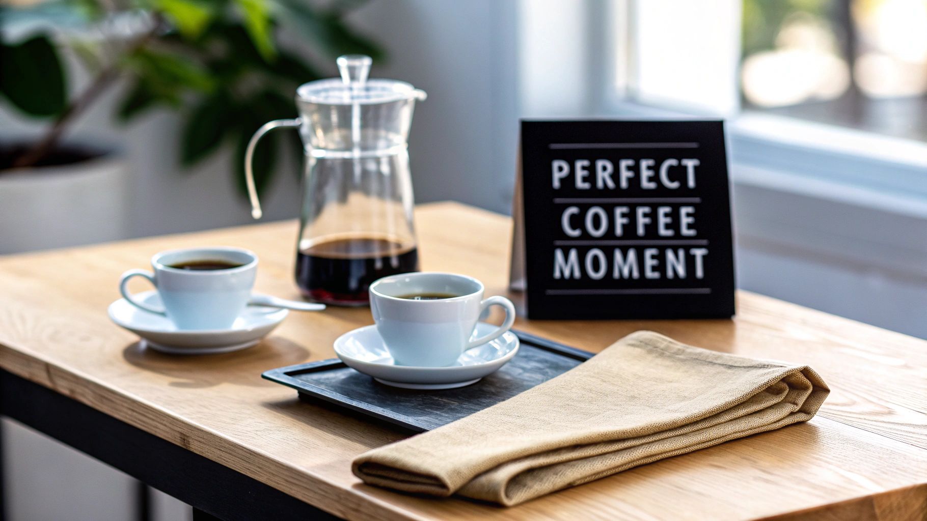 A stylish coffee cup set arranged on a wooden surface, suggesting a luxurious coffee experience.