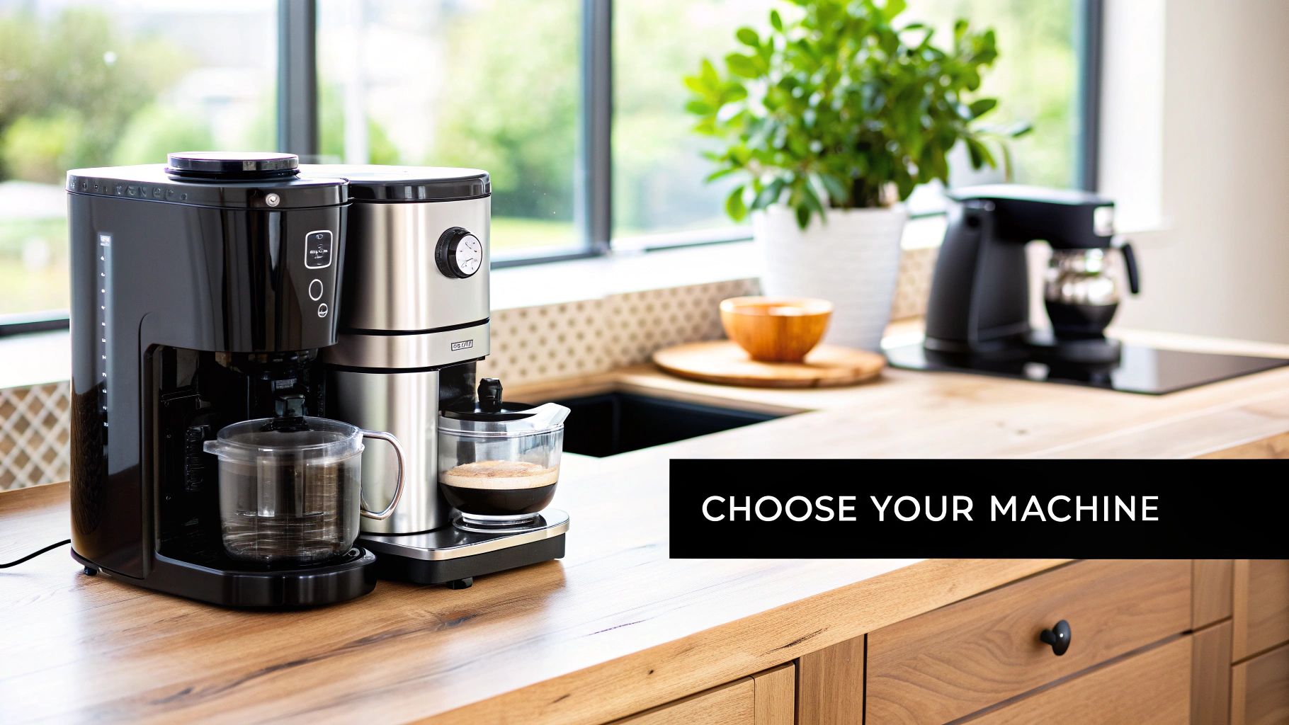 A person pouring milk into a cup of coffee made with a modern espresso machine.