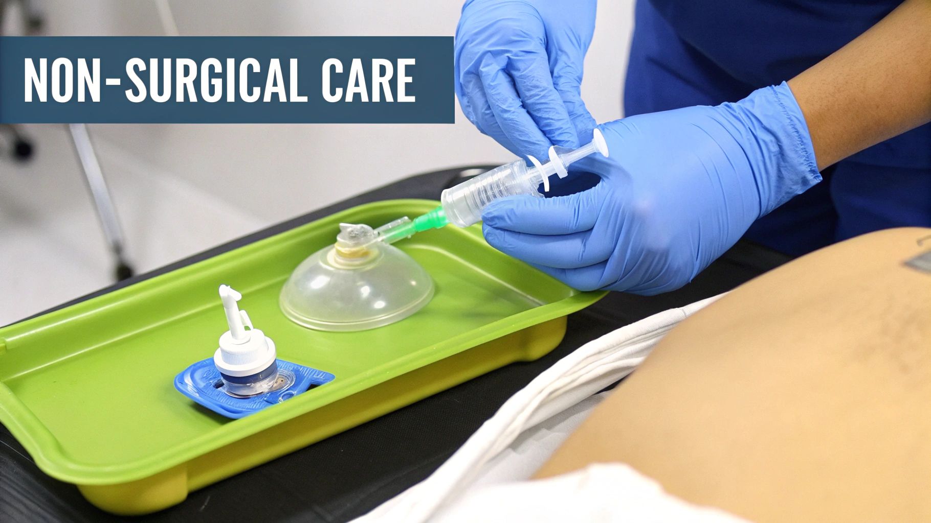 How to Treat Pneumothorax A Patient Recovery Guide 3 Medical professional's gloved hands prepare a syringe and respiratory mask for non-surgical patient care.