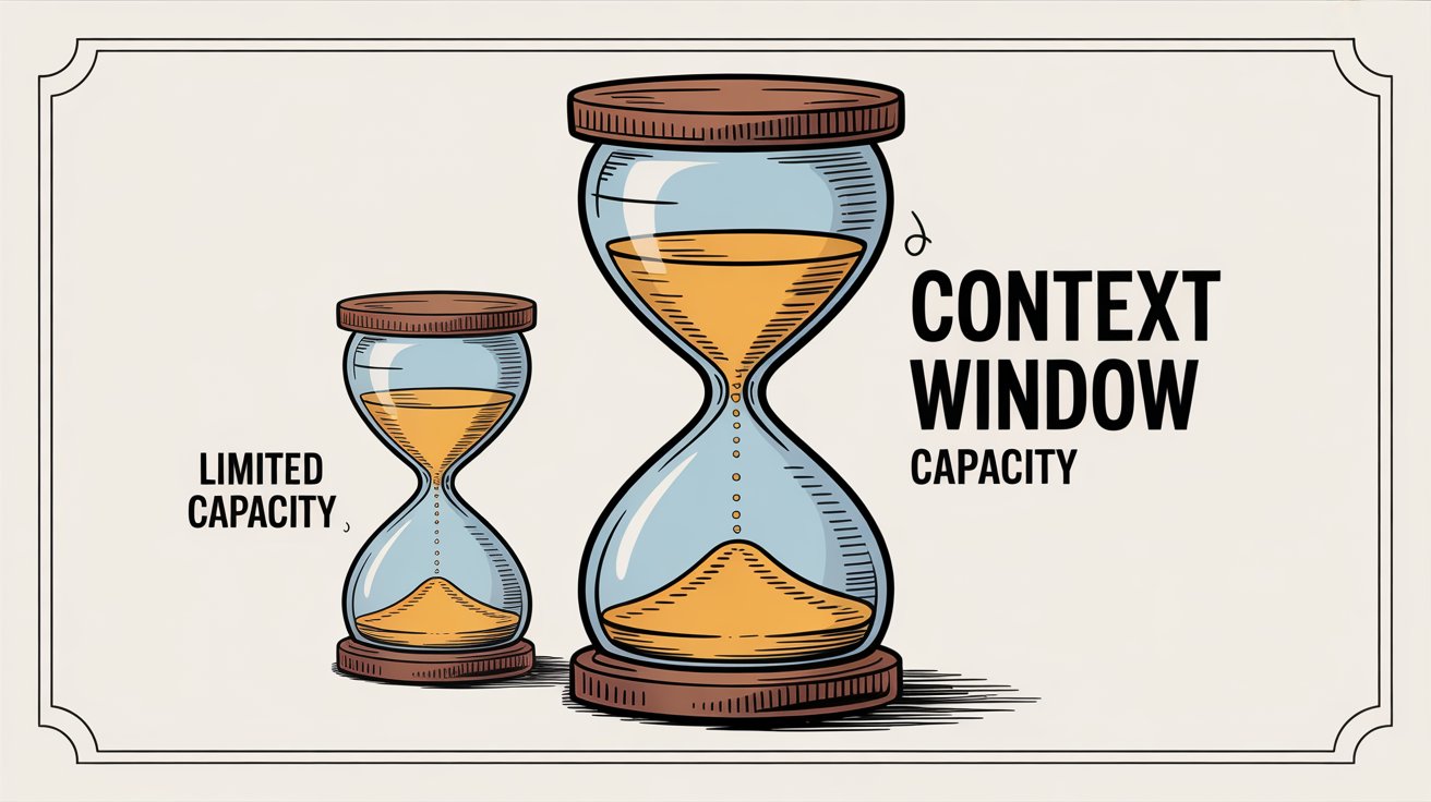 Visual comparison showing context window capacity differences between ChatGPT and Claude using hourglass metaphor