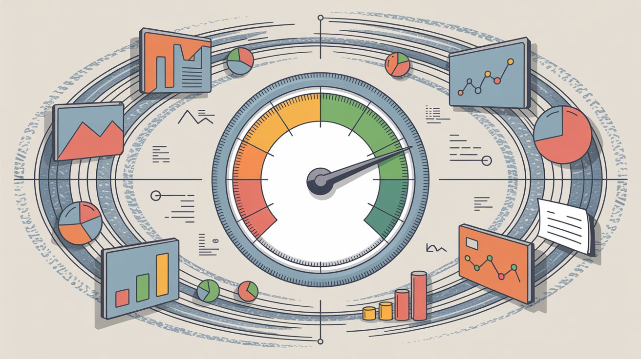 Success metrics dashboard with analytics icons and conceptual KPI visualization