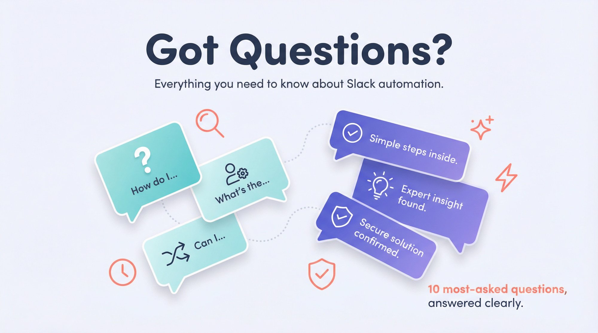 Modern FAQ interface illustration showing question and answer chat bubbles in a clean, approachable design