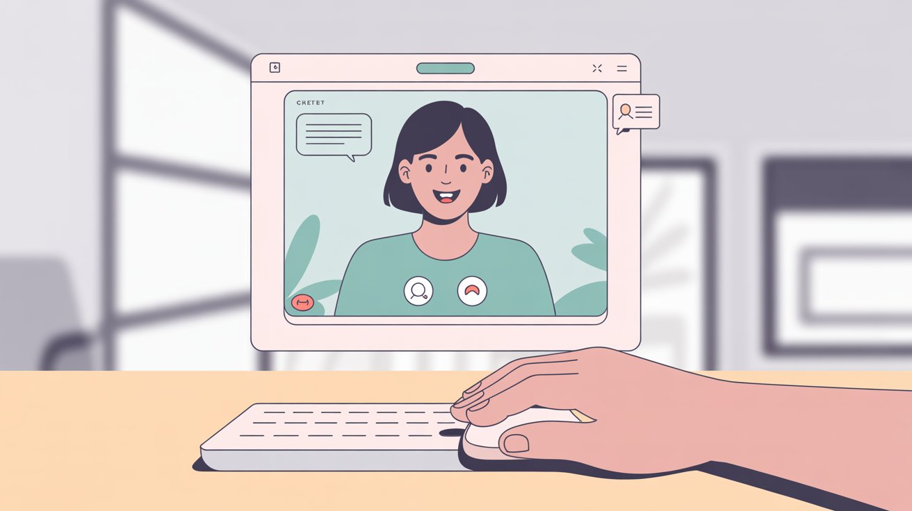 Modern video call interface with customer support agent and integrated chat for real-time assistance