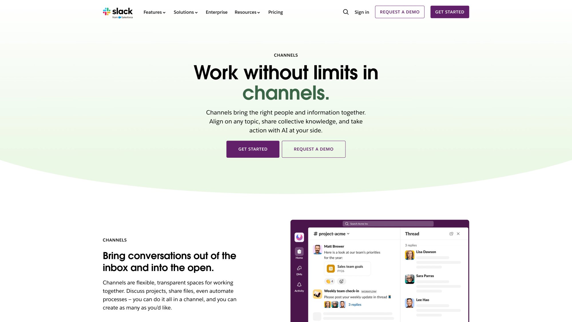 Slack channels interface demonstrating team communication features for customer support integration