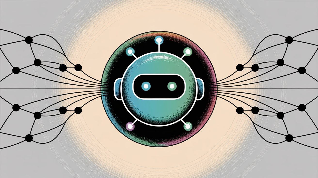 Machine learning chatbot continuous learning system showing interconnected AI network