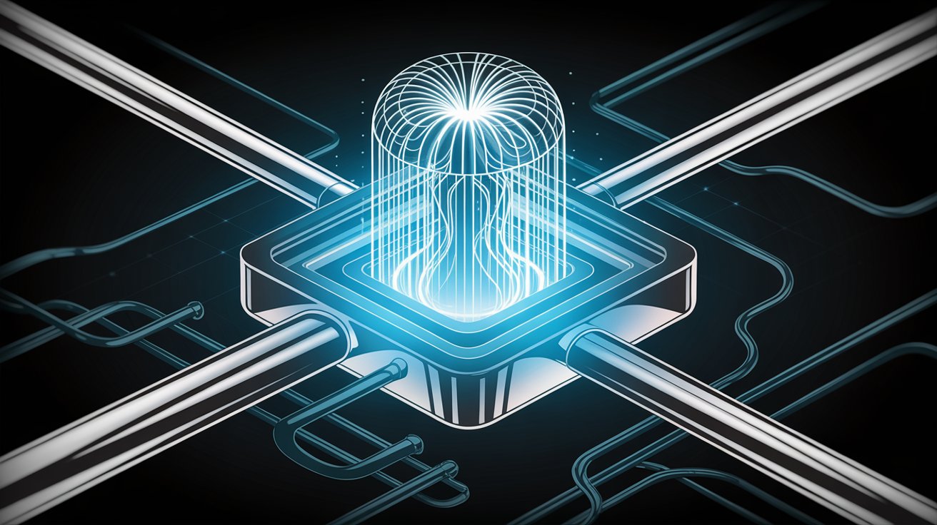 Professional illustration depicting future innovation, artificial intelligence advancement, and visionary technology