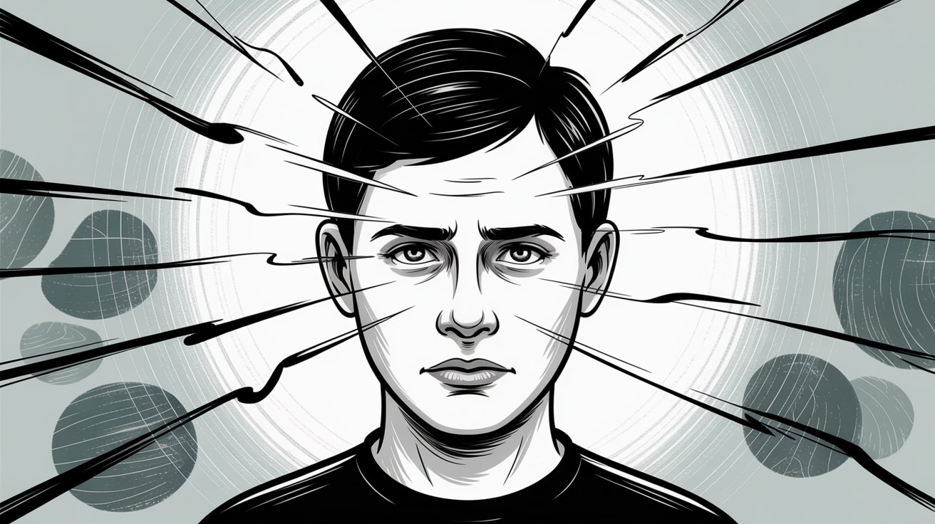 Customer face with sentiment analysis visualization lines detecting frustration for escalation trigger