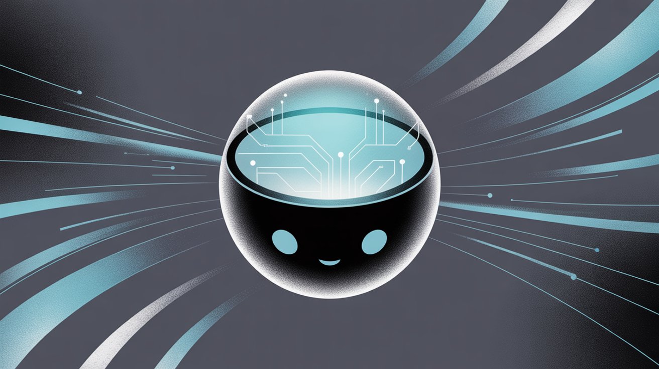 Modern AI chatbot assistant represented by a futuristic sphere with circuit patterns, illustrating automated customer support